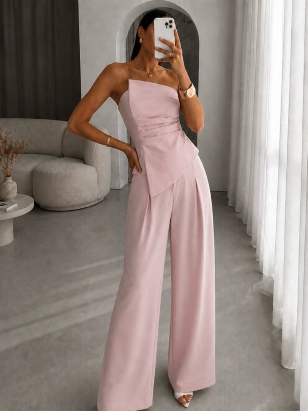 NWT commense asymmetric ruched strapless set